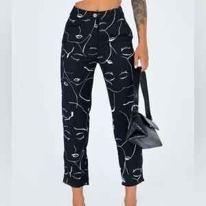 8 Princess Polly Black Abstract Art Face Print Zavia Pants